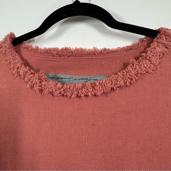 Raquel Allegra Rust Red Fringe Neck Cotton Boho Minimalist Dress - Picture 5 of 15